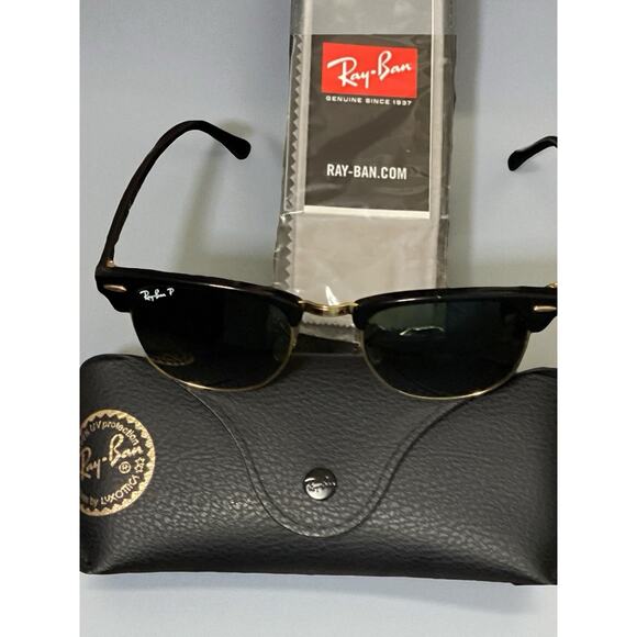 RAY BAN POLARIZED CLUBMASTER SUNGLASSES (49[]21mm) RB3016, 901/58, BLACK/GOLD - Picture 3 of 13